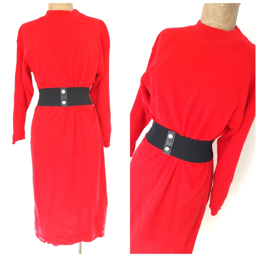 Vintage 80s Christmas Red Dress Size Medium